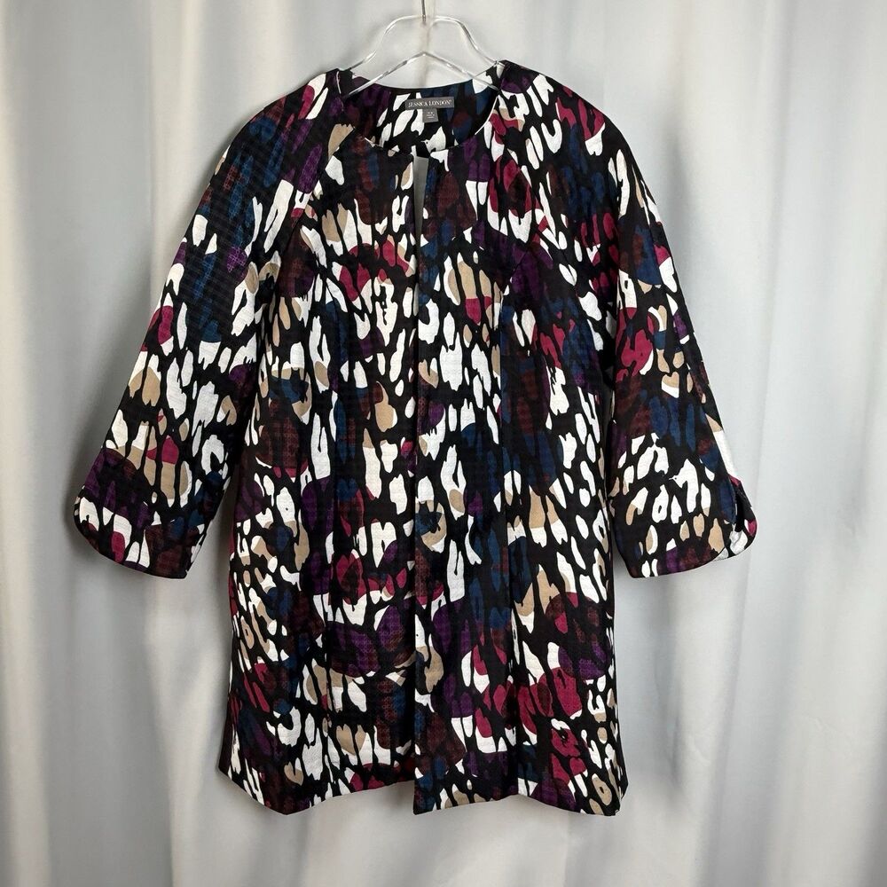 Jessica London Multi Color Open Front Duster Jacket Sz 14W New